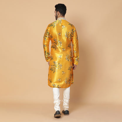 Marigold Silk Printed Kurta