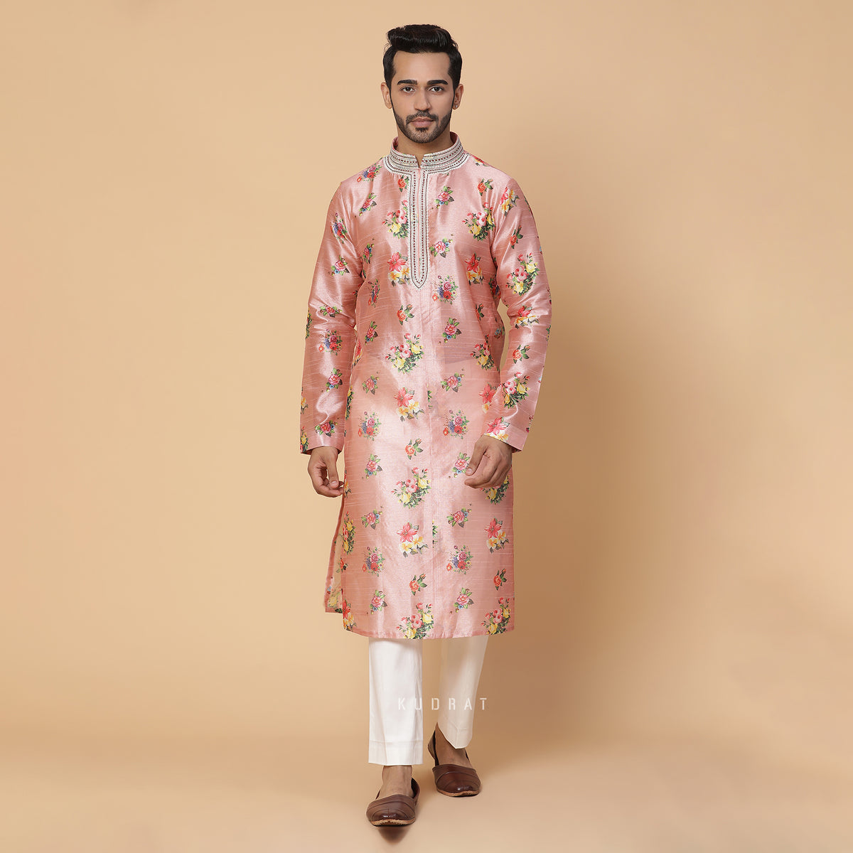 Pink Blush Silk Printed Kurta