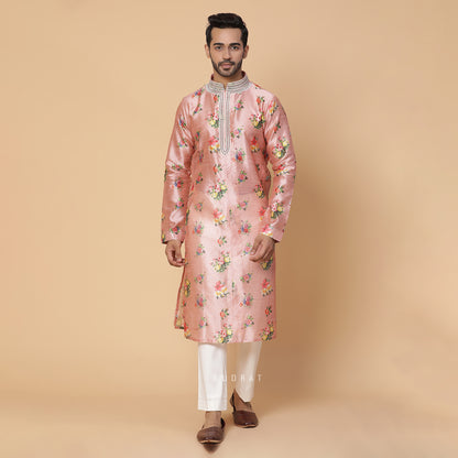 Pink Blush Silk Printed Kurta