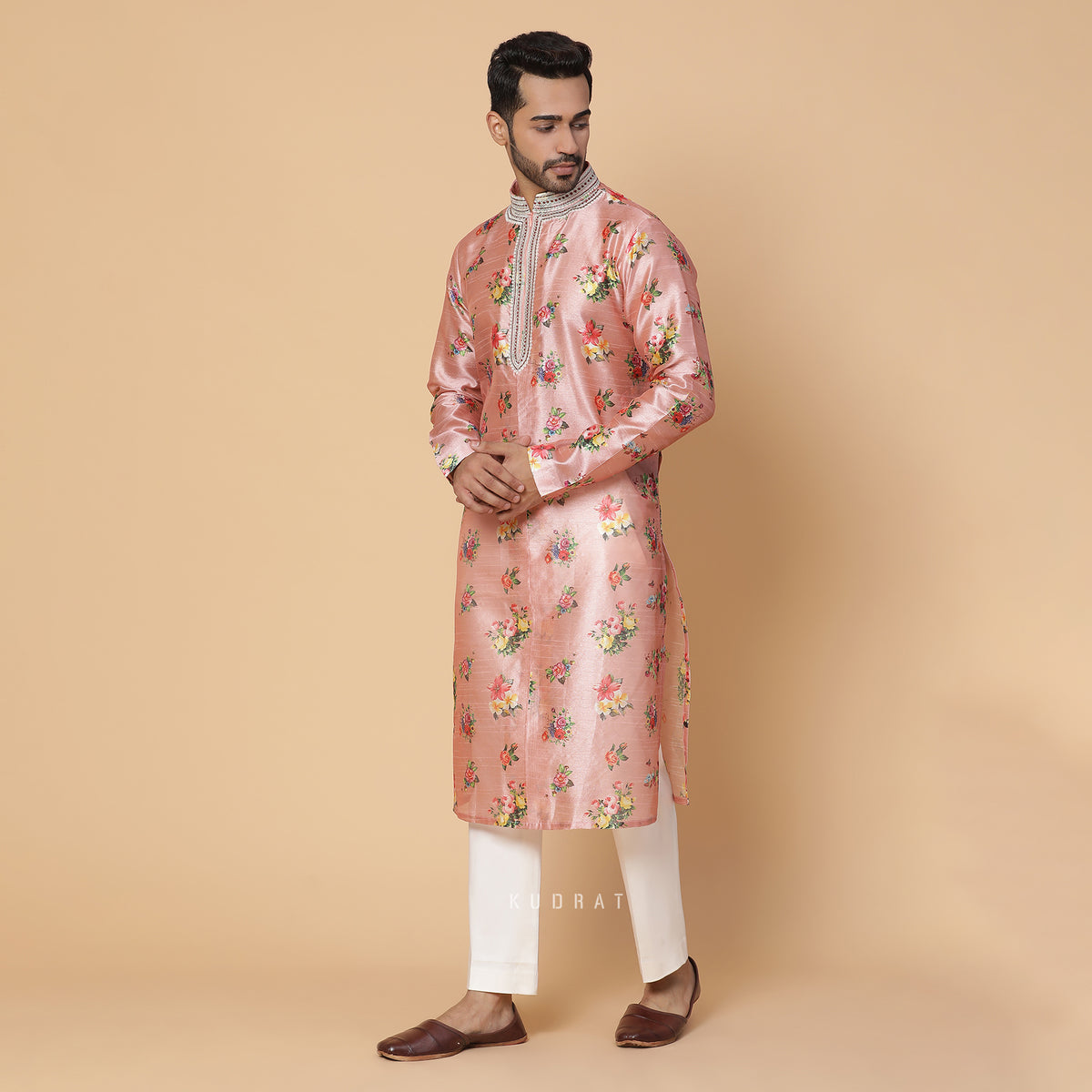 Pink Blush Silk Printed Kurta