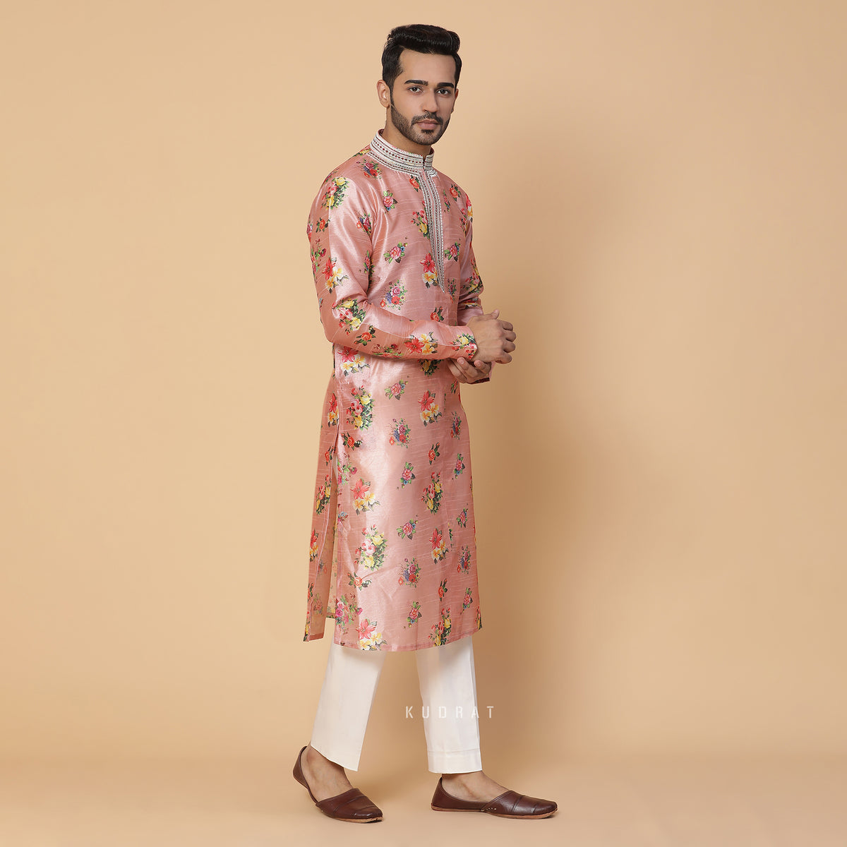 Pink Blush Silk Printed Kurta