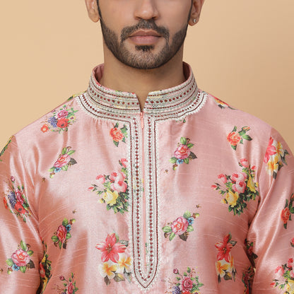 Pink Blush Silk Printed Kurta
