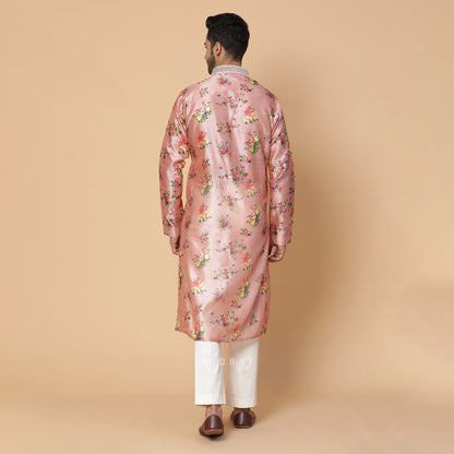 Pink Blush Silk Printed Kurta