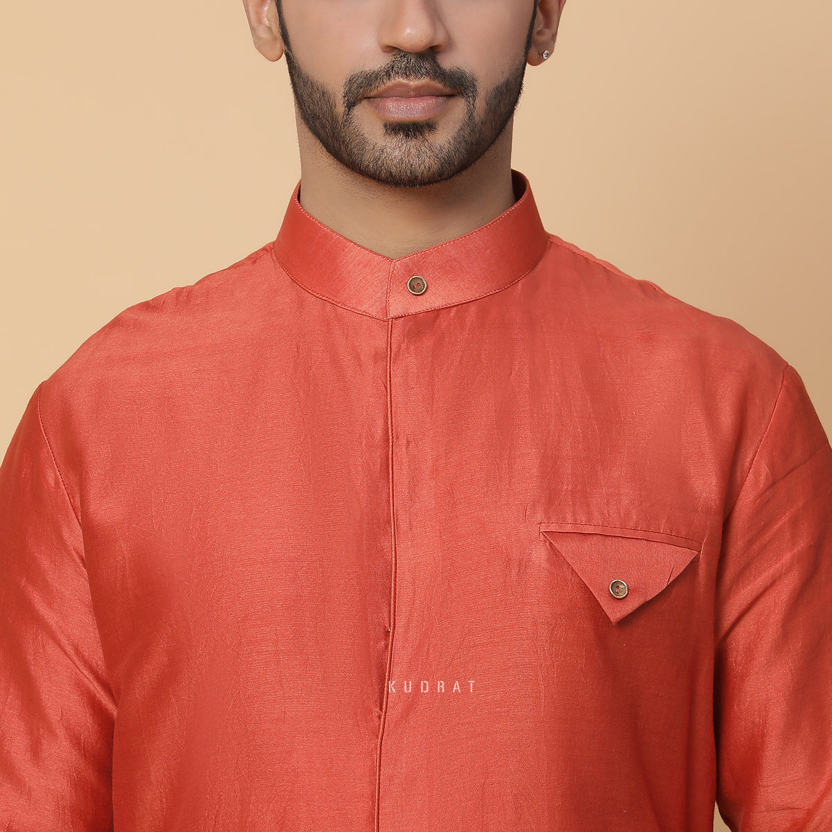 Rust Orange Panneled Kurta Set