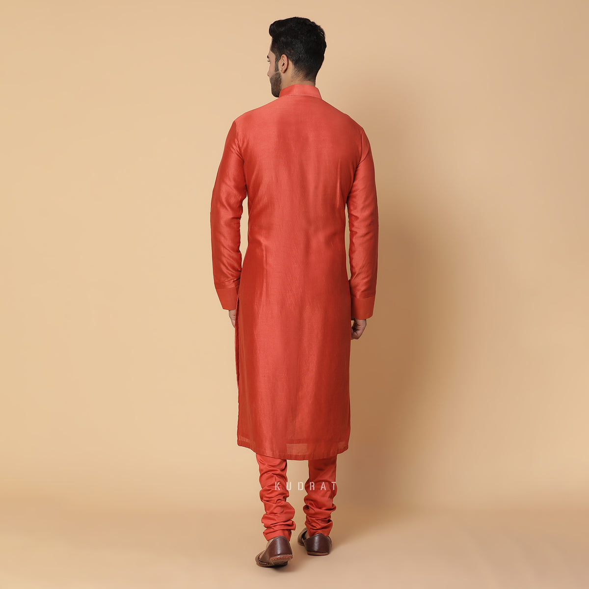 Rust Orange Panneled Kurta Set