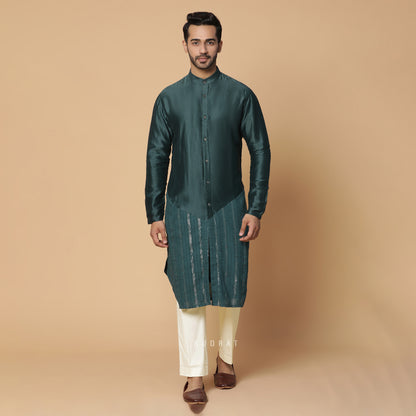 Rama Green Mor Half and Half Kurta Set