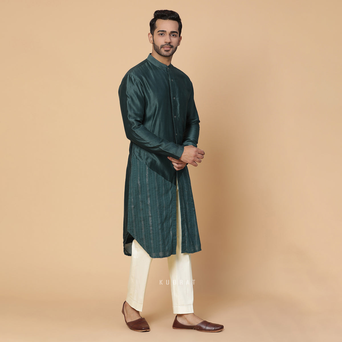 Rama Green Mor Half and Half Kurta Set