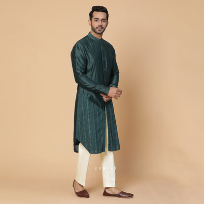 Rama Green Mor Half and Half Kurta Set