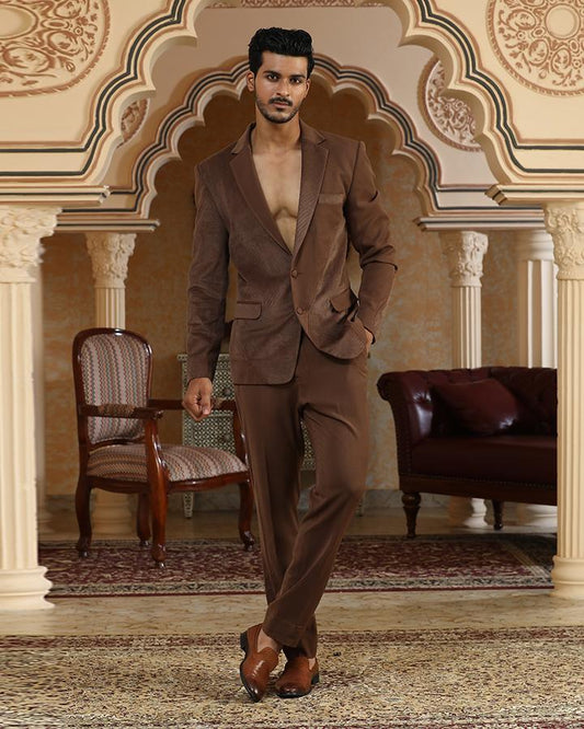 Brown textured applique suit set