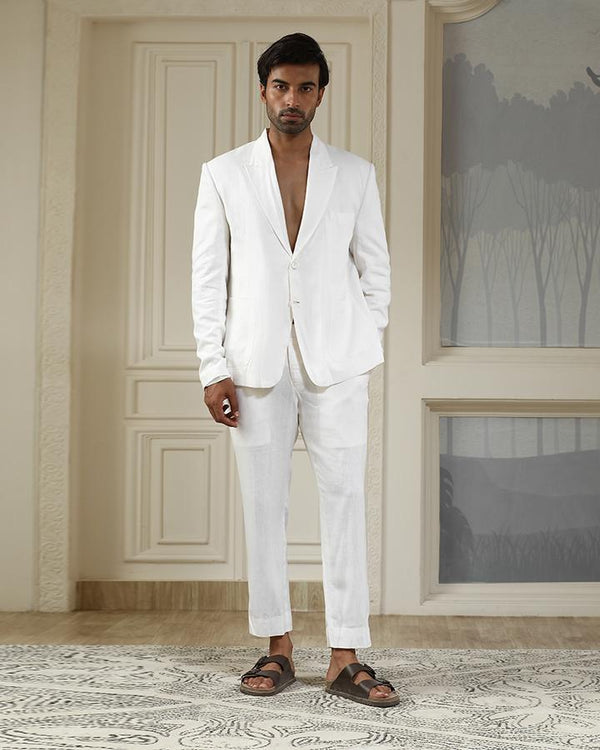 White breeze linen blazer set